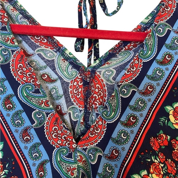 Blue Floral V-Neck Short Sleeve Dress Medium - Picture 13 of 14